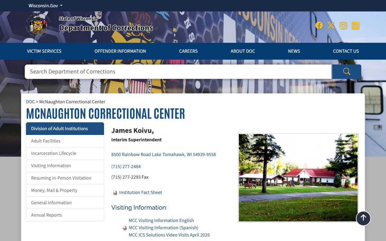 McNaughton Correctional Center inmate lookup and Wisconsin DOC facility page