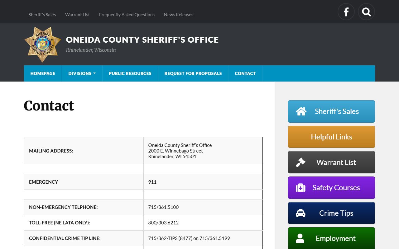 Oneida County inmate records sheriff contact channels
